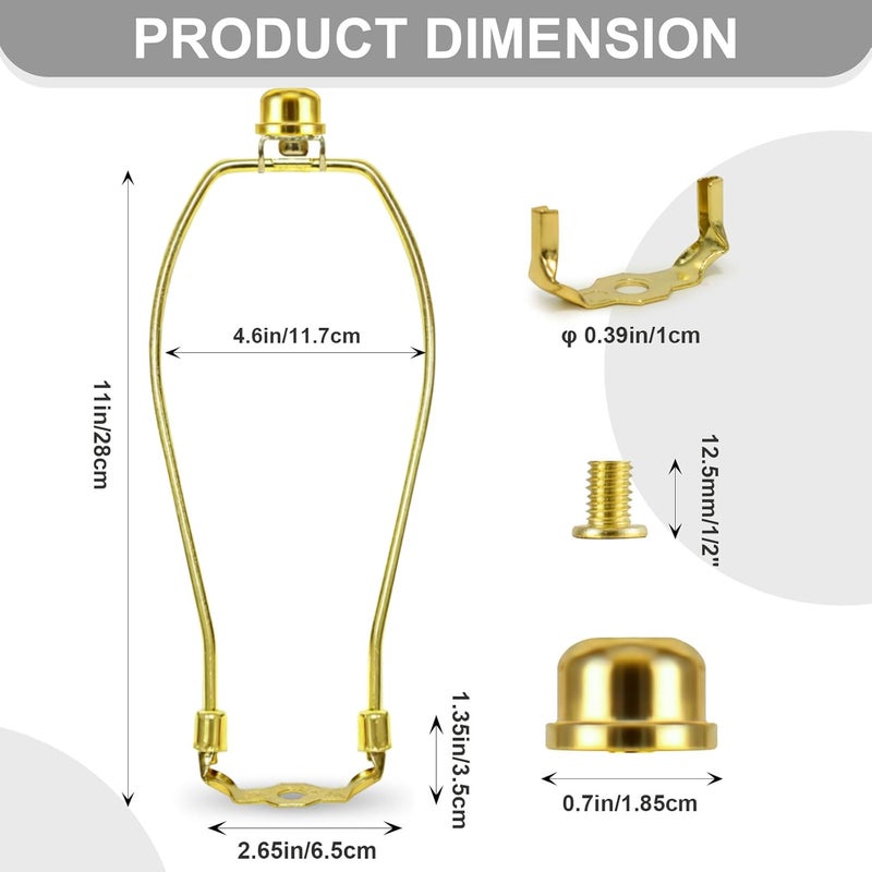 OMOBANU 11 Inch Antique Gold Lamp Shade Harp Holder - Detachable Lamp Shade Holder Replacement with Standard Harp Saddle & Lamps Finials, Metal Decorative Accessories and Parts Repair - Image 1